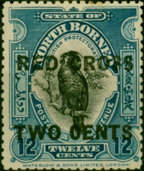 North Borneo 1918 12c + 2c Deep Bright Blue SG224 Fine MM . King George V (1910-1936) Mint Stamps