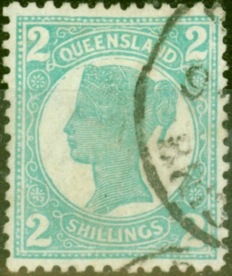 Old Postage Stamp from Queensland 1897 2s Turquoise-Green SG254 Fine Used