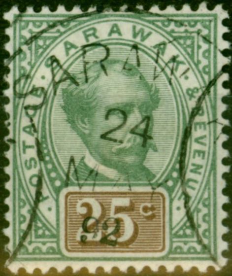 Valuable Postage Stamp Sarawak 1888 25c Green & Brown SG18 Fine Used