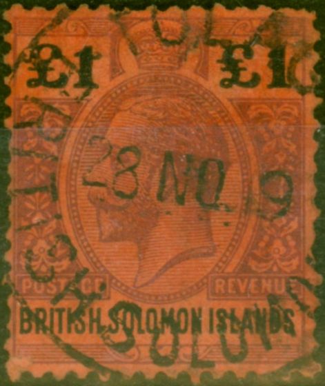 Valuable Postage Stamp Solomon Islands 1914 £1 Purple & Black-Red SG38 Good Used