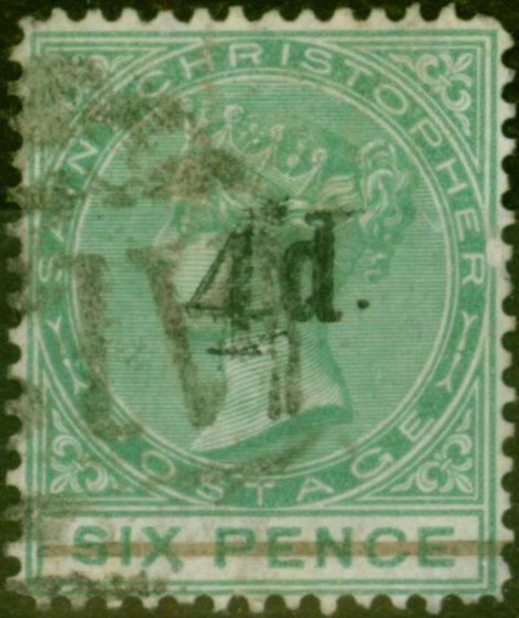 Collectible Postage Stamp St Christopher 1886 4d on 6d Green SG25 Fine Used
