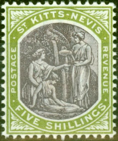 Valuable Postage Stamp from St Kitts & Nevis 1903 5s Dull Purple & Sage-Green SG10 Fine & Fresh Lightly Mtd Mint