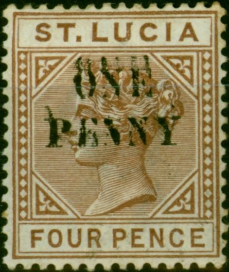 Collectible Postage Stamp St Lucia 1891 1d on 4d Brown SG55a 'Surch Double' Fine & Fresh MM