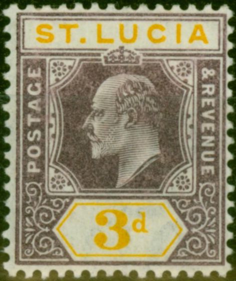 Collectible Postage Stamp St Lucia 1902 3d Dull Purple & Yellow SG61 Fine MM
