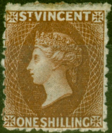 Old Postage Stamp from St Vincent 1869 1s Brown SG14 Fine Mtd Mint