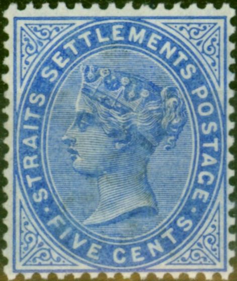 Valuable Postage Stamp Straits Settlements 1883 5c Blue SG65 Fine & Fresh MM