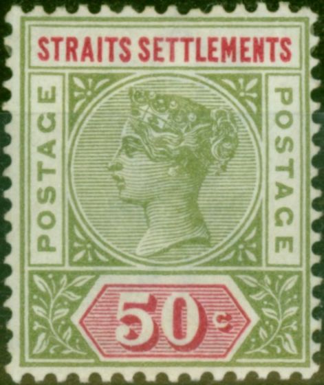 Collectible Postage Stamp Straits Settlements 1892 50c Olive-Green & Carmine SG104 Good MM