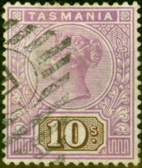 Old Postage Stamp from Tasmania 1892 10s Mauve & Brown SG224 Fine Used
