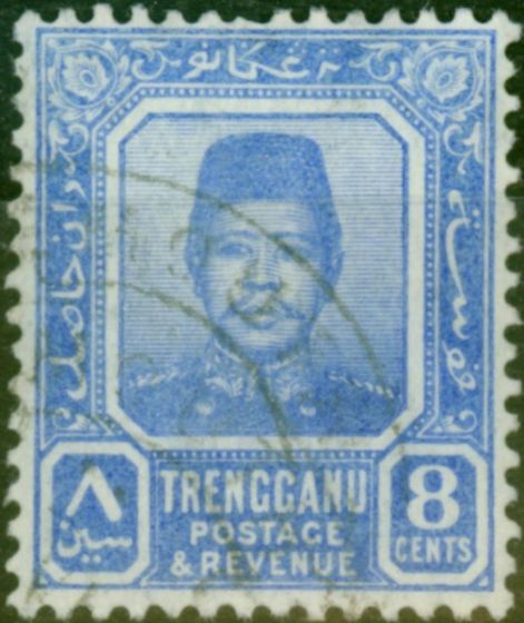 Old Postage Stamp Trengganu 1910 8c Ultramarine Specimen SG8 Fine Used