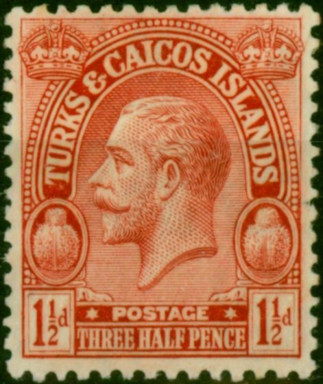 Turks & Caicos Islands 1925 1 1/2d Scarlet SG165 Fine LMM . King George V (1910-1936) Mint Stamps