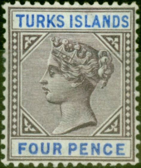 Collectible Postage Stamp from Turks Islands 1895 4d Dull Purple & Ultramarine SG71 Fine Very Lightly Mtd Mint