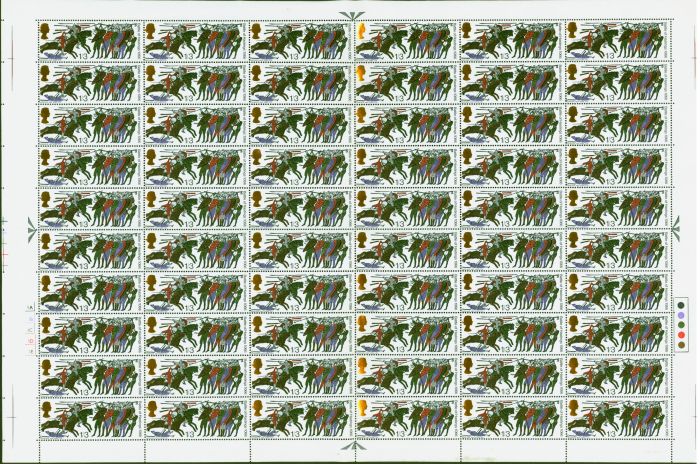 Collectible Postage Stamp from GB 1966 Battle of Hastings 1s3d Complete Sheet with Club Flaw R.7-2 Superb MNH