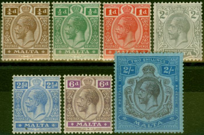 Collectible Postage Stamp Malta 1921-22 Set of 7 to 2s SG97-103 Fine MM