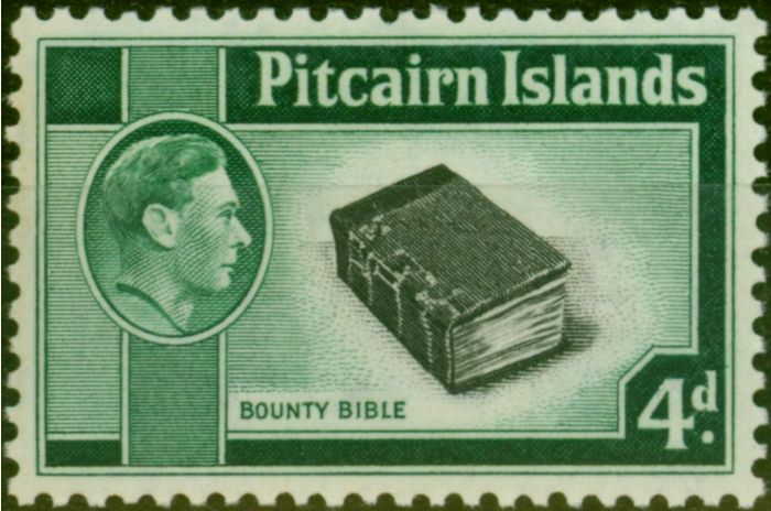 Rare Postage Stamp Pitcairn Islands 1951 4d Black & Emerald-Green SG5b Fine MNH