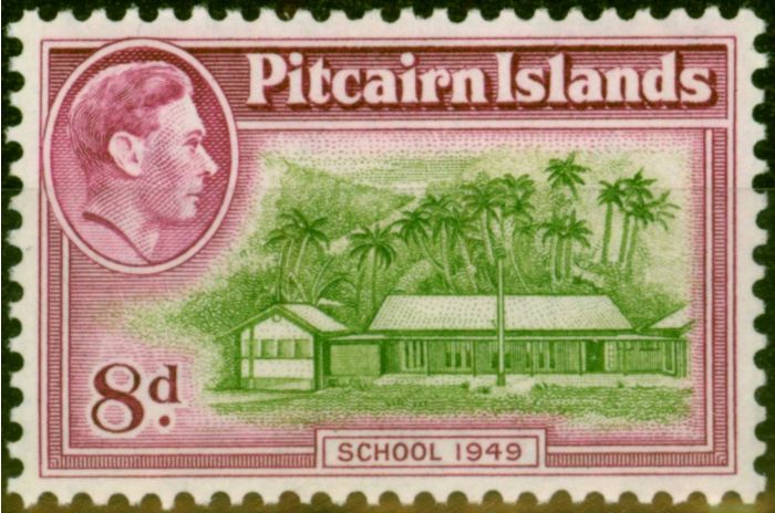 Old Postage Stamp from Pitcairn Islands 1951 8d Olive-Green & Magenta SG6a Fine Lightly Mtd Mint