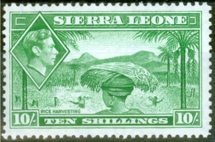 Rare Postage Stamp from Sierra Leone 1938 10s Emerald Green SG199 Fine Very Lightly Mtd Mint
