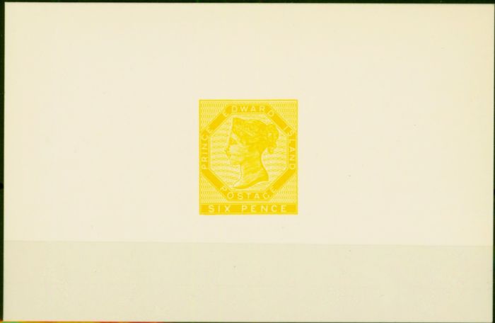 Prince Edward Is 1962 6d Yellow Re-print Die Proof on Smooth Card Fine & Fresh Mint  Queen Elizabeth II (1952-2022) Old Stamps
