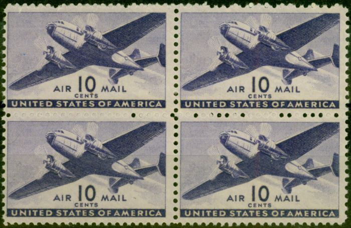 Valuable Postage Stamp from U.S.A 1941 Air 10c Bright Violet SGA903 Very Fine MNH Block of 4