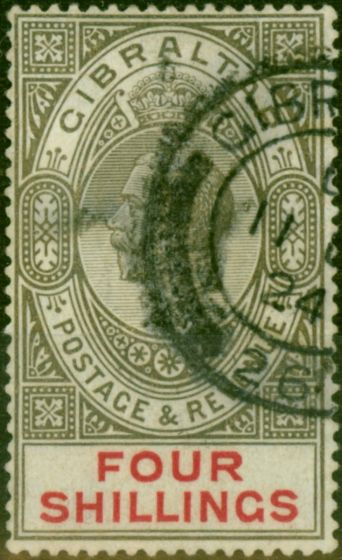 Old Postage Stamp Gibraltar 1924 4s Black & Carmine SG100 Fine Used (2)