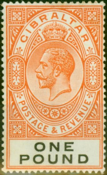 Valuable Postage Stamp Gibraltar 1927 £1 Red-Orange & Black SG107 Good LMM