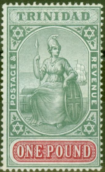 Collectible Postage Stamp from Trinidad 1907 £1 Green & Carmine SG145 Fine & Fresh Mtd Mint