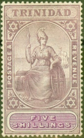Old Postage Stamp from Trinidad 1907 5s Dp Purple & Mauve SG144 Fine Mtd Mint