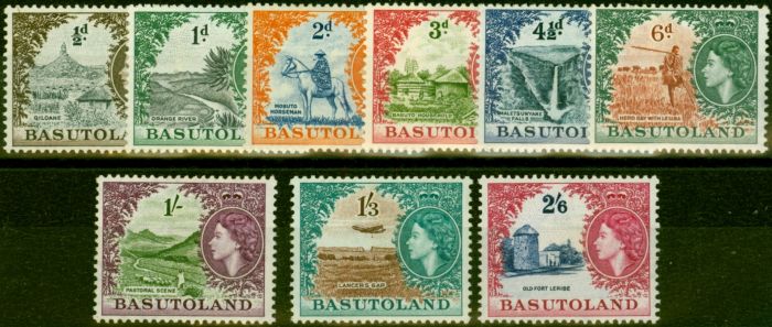 Collectible Postage Stamp from Basutoland 1954 Set of 9 to 2s6d SG43-51 Fine Very Lightly Mtd Mint