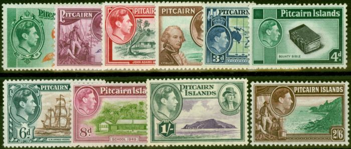 Rare Postage Stamp Pitcairn Islands 1940-51 Set of 10 SG1-8 Fine VLMM