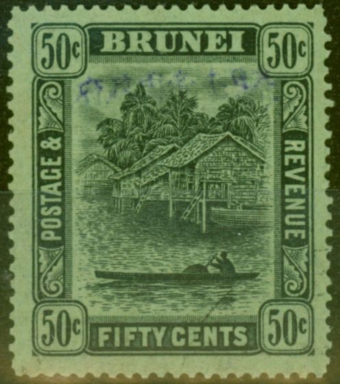 Collectible Postage Stamp from Brunei 1942 Jap Occu 50c Black-Emerald SGJ16 V.F.U Signed MDR in Pencil