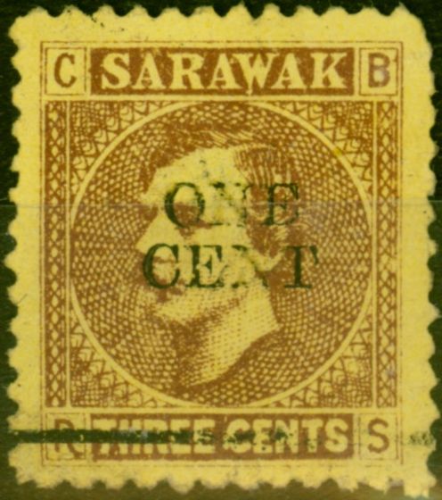 Valuable Postage Stamp from Sarawak 1892 1c on 3c Brown-Yellow SG27a 'Stop after Three' Fine Unused