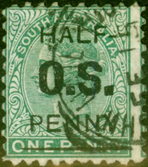 Rare Postage Stamp from South Australia 1882 1/2d on 1d Blue-Green SG048 Fine Used