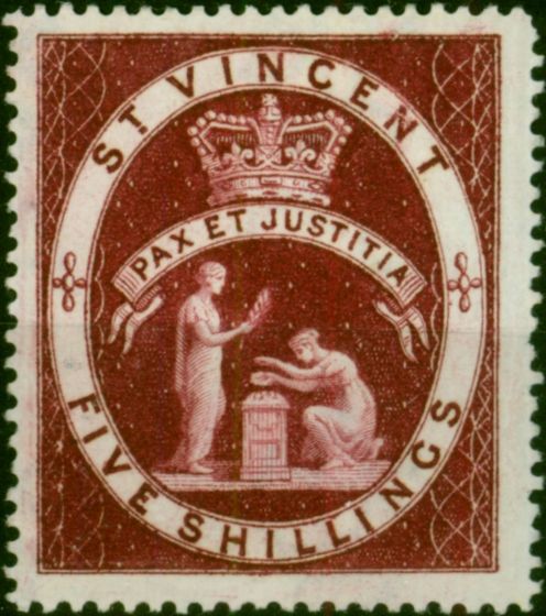 Collectible Postage Stamp St Vincent 1888 5s Lake SG53 Fine & Fresh MM