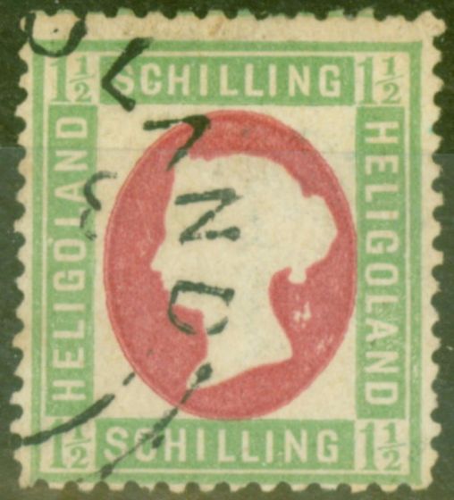 Old Postage Stamp from Heligoland 1873 1 1/2Sch Green & Rose SG9 Die I Fine Used Genuine in all respect
