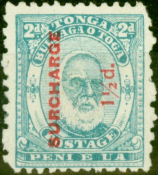 Rare Postage Stamp from Tonga 1895 1 1/2d on 2d Pale Blue SG26b P.12 x 11 Fine Mtd Mint