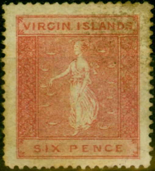 Valuable Postage Stamp from Virgin Islands 1868 6d Dull Rose SG13 Good Mtd Mint