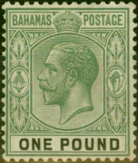 Old Postage Stamp Bahamas 1926 £1 Green & Black SG125 Fine MM