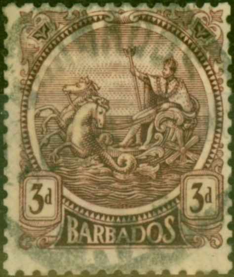 Rare Postage Stamp from Barbados 1921 3d Purple & Pale-Yellow SG213 Fine Used