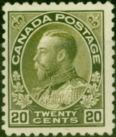 Old Postage Stamp from Canada 1912 20c Olive Green SG212 Fine Mtd Mint
