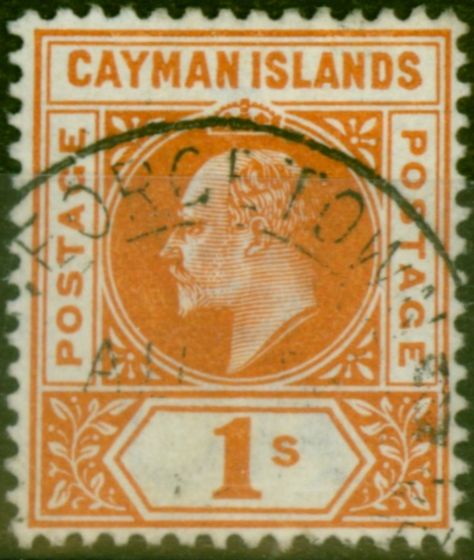 Old Postage Stamp Cayman Islands 1902 1s Orange SG7 V.F.U