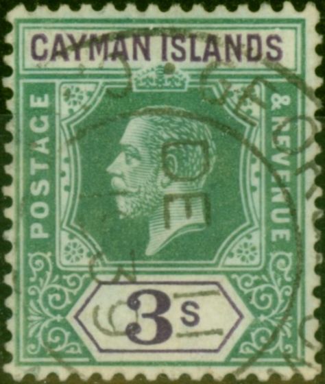 Collectible Postage Stamp Cayman Islands 1912 3s Green & Violet SG50 V.F.U