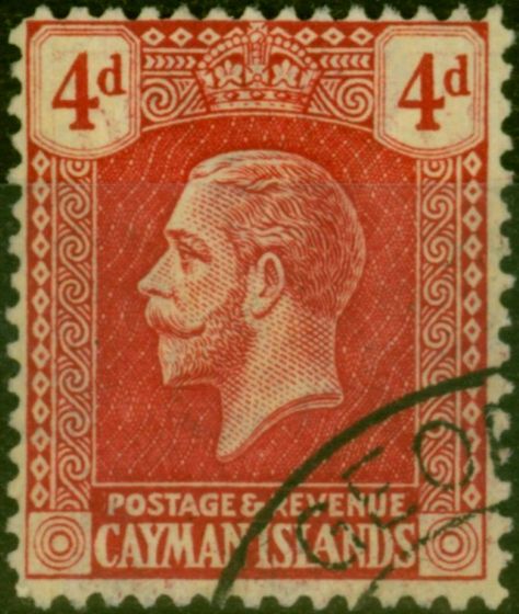 Valuable Postage Stamp Cayman Islands 1922 4d Red-Yellow SG62 V.F.U