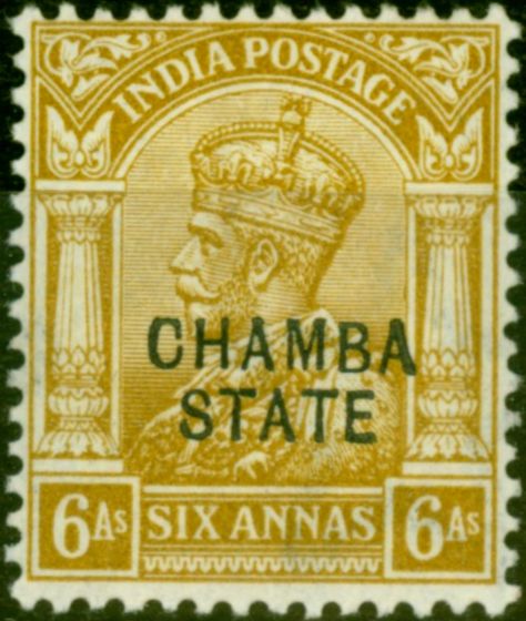 Collectible Postage Stamp from Chamba 1913 6a Yellow-Bistre SG50 Fine & Fresh Mtd Mint