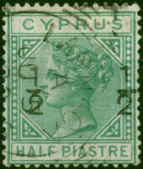 Cyprus 1882 1/2 on 1/2pi Emerald Green SG25 Fine Used. Queen Victoria (1840-1901) Used Stamps