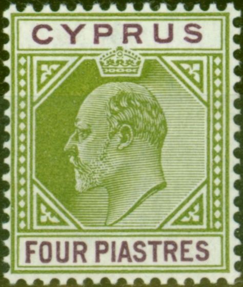 Collectible Postage Stamp from Cyprus 1903 4pi Olive-Green & Purple SG54 V.F Very Lightly Mtd Mint