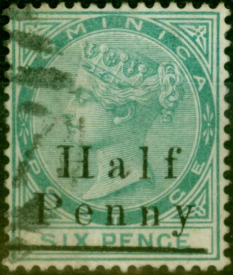 Rare Postage Stamp from Dominica 1886 1/2d on 6d Green SG17 Fine Used