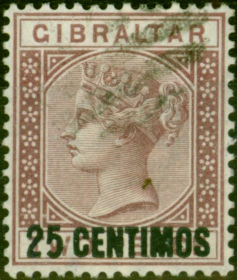Rare Postage Stamp from Gibraltar 1889 25c on 2d Brown-Purple SG17a 5 with Short Foot Fine Used