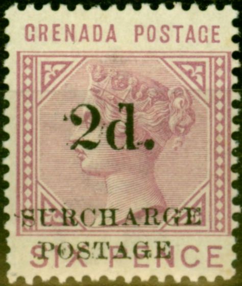Valuable Postage Stamp from Grenada 1892 2d on 6d Mauve SGD6 Fine & Fresh Mtd Mint