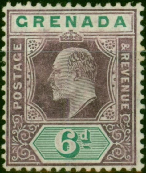 Grenada 1906 6d Purple & Green SG72ba 'Damaged Frame & Crown' Fine MM Scarce 