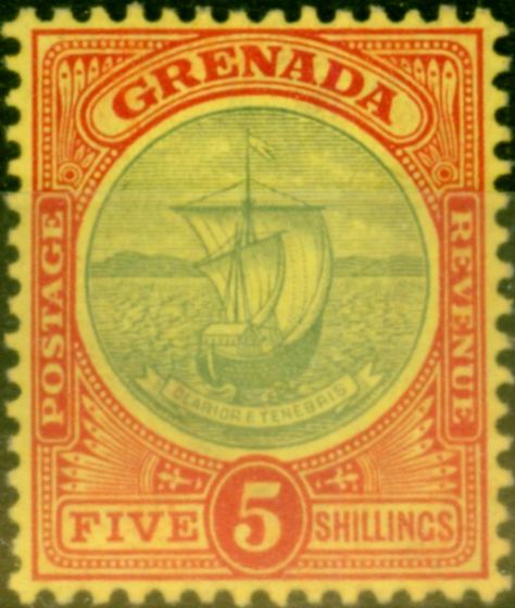 Collectible Postage Stamp from Grenada 1908 5s Green & Red-Yellow SG88 Fine Mtd Mint
