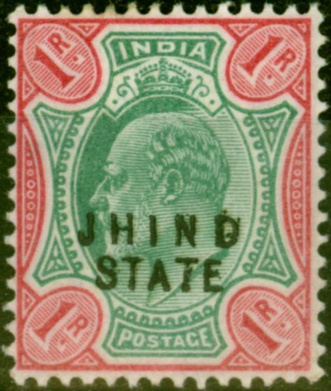 Old Postage Stamp from Jind 1905 1R Green & Carmine SG55 Fine Lightly Mtd Mint